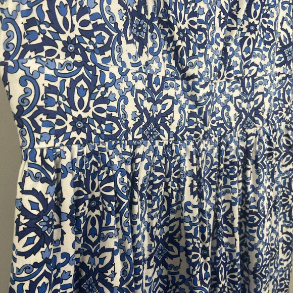 Milly Blue White Cotton Floral Sleeveless V-Neck Shift Dress Sz 10 Fit & Flare - Picture 5 of 15